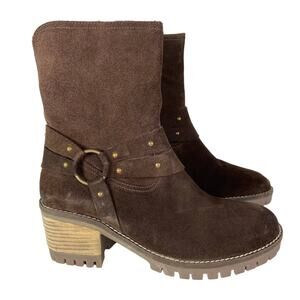 NEW The Foundry Supply Co. Sienna Heeled Chunky Boots Brown Suede Harness Size 8